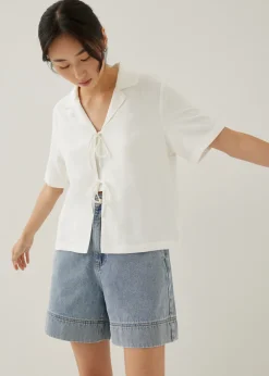 Love, Bonito Blouses & Shirts*Allie Linen Ribbon Tie Shirt