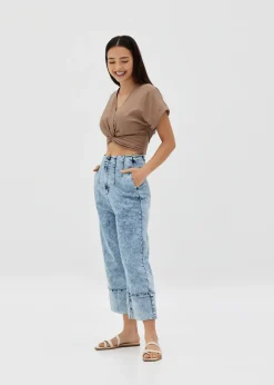 Love, Bonito Weekend & Vacation Tops*Annalisa Elastic Linen Crop Top