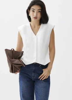 Love, Bonito Work Tops|Shell Tops*Anya Shoulder Padded Linen Tailored Vest