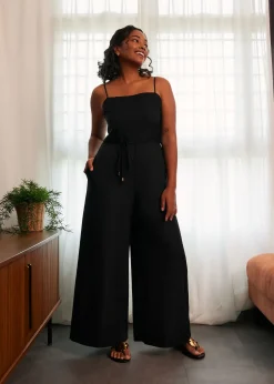Love, Bonito Weekend|Jumpsuits & Rompers*Belted Straight Neck Wide Leg Jumpsuit