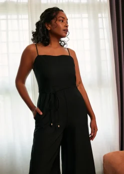 Love, Bonito Weekend|Jumpsuits & Rompers*Belted Straight Neck Wide Leg Jumpsuit