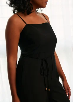 Love, Bonito Weekend|Jumpsuits & Rompers*Belted Straight Neck Wide Leg Jumpsuit