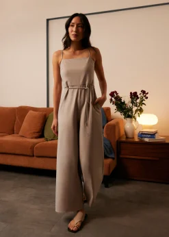 Love, Bonito Weekend|Jumpsuits & Rompers*Belted Straight Neck Wide Leg Jumpsuit