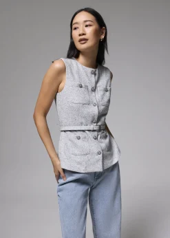Love, Bonito Work Tops|Work*Belted Tweed Button Down Top