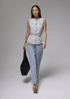 Love, Bonito Work Tops|Work*Belted Tweed Button Down Top