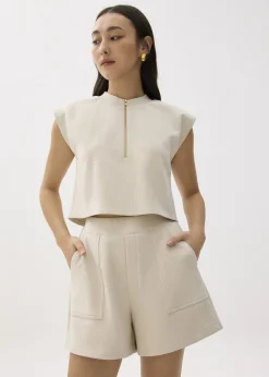 Love, Bonito Casual Tops|Shell Tops*Boxy Front Zip Crop Top