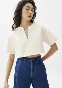 Love, Bonito Casual Tops*Boxy Notch Collar Crop Tee