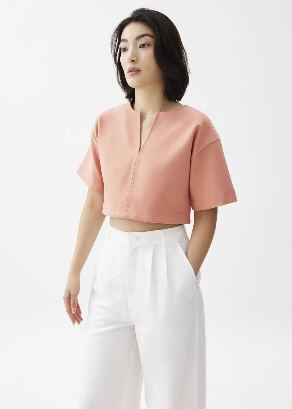 Love, Bonito Casual Tops*Boxy Notch Collar Crop Tee