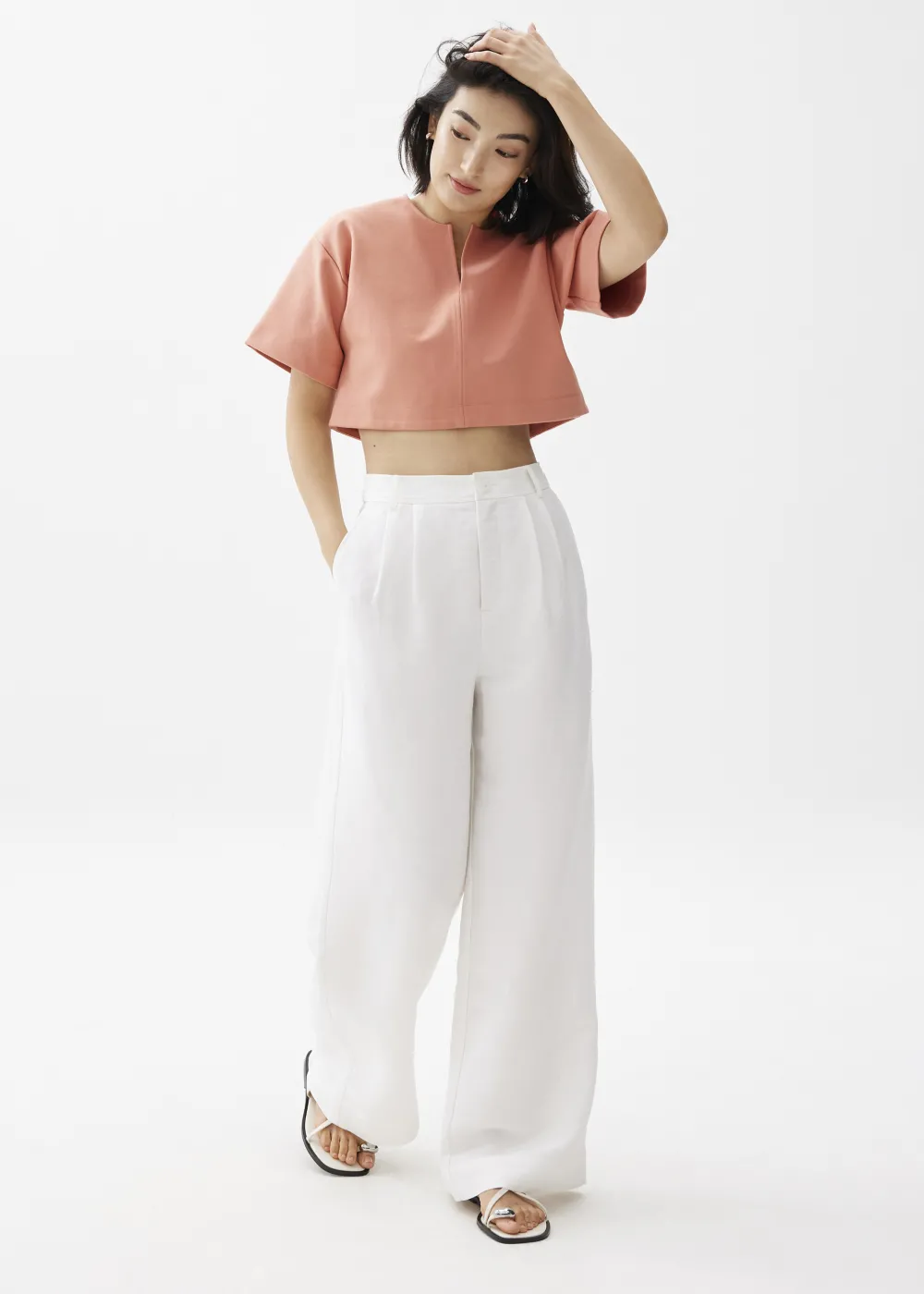 Love, Bonito Casual Tops*Boxy Notch Collar Crop Tee