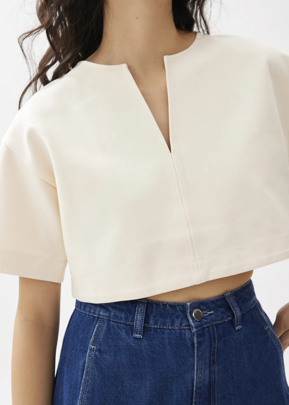 Love, Bonito Casual Tops*Boxy Notch Collar Crop Tee