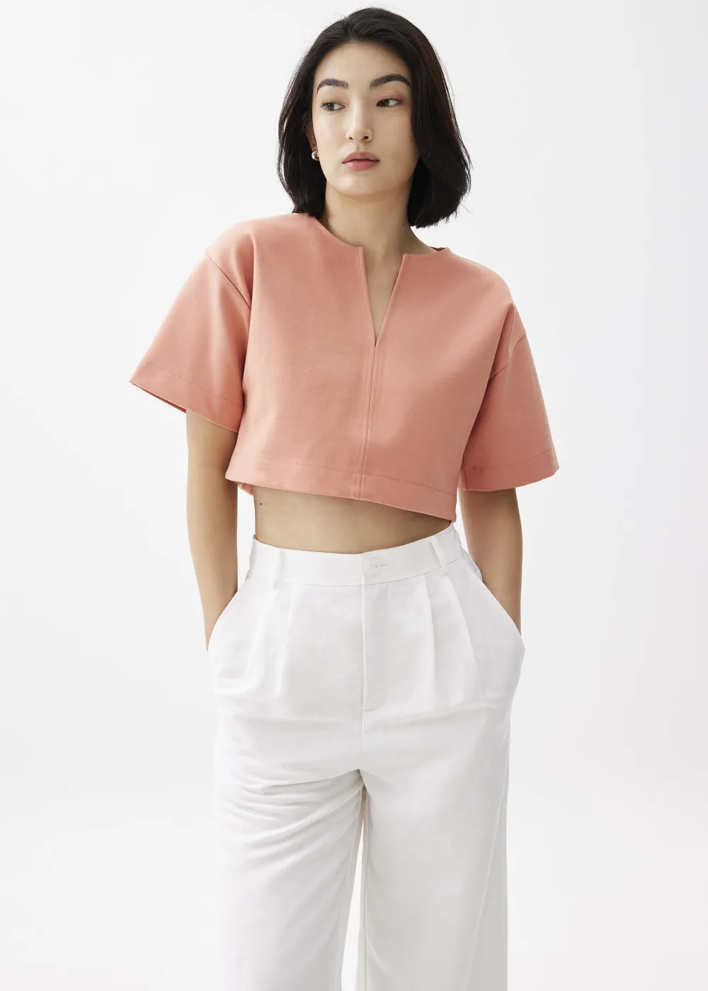 Love, Bonito Casual Tops*Boxy Notch Collar Crop Tee