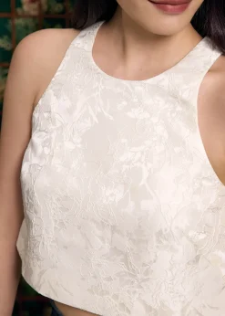 Love, Bonito Weekend & Vacation Tops|Petite-Friendly*Brocade Round Neck Crop Tank Top