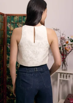 Love, Bonito Weekend & Vacation Tops|Petite-Friendly*Brocade Round Neck Crop Tank Top