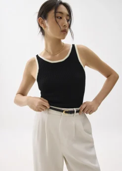 Love, Bonito Weekend & Vacation Tops|Petite-Friendly*Contrast Knit V-neck Fitted Crop Top
