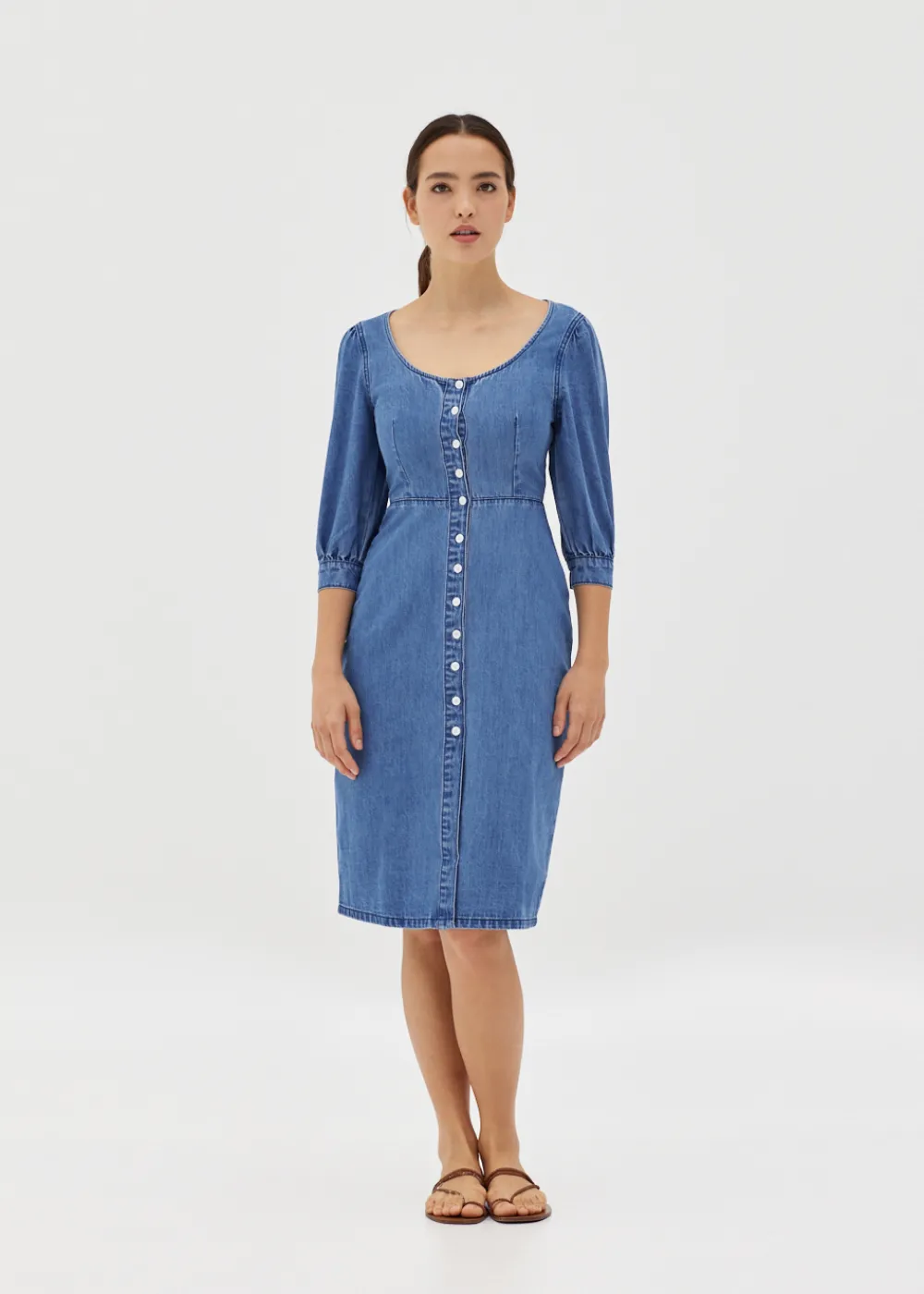 Love, Bonito Casual Dresses*Donna Denim Puff Sleeve Button Dress