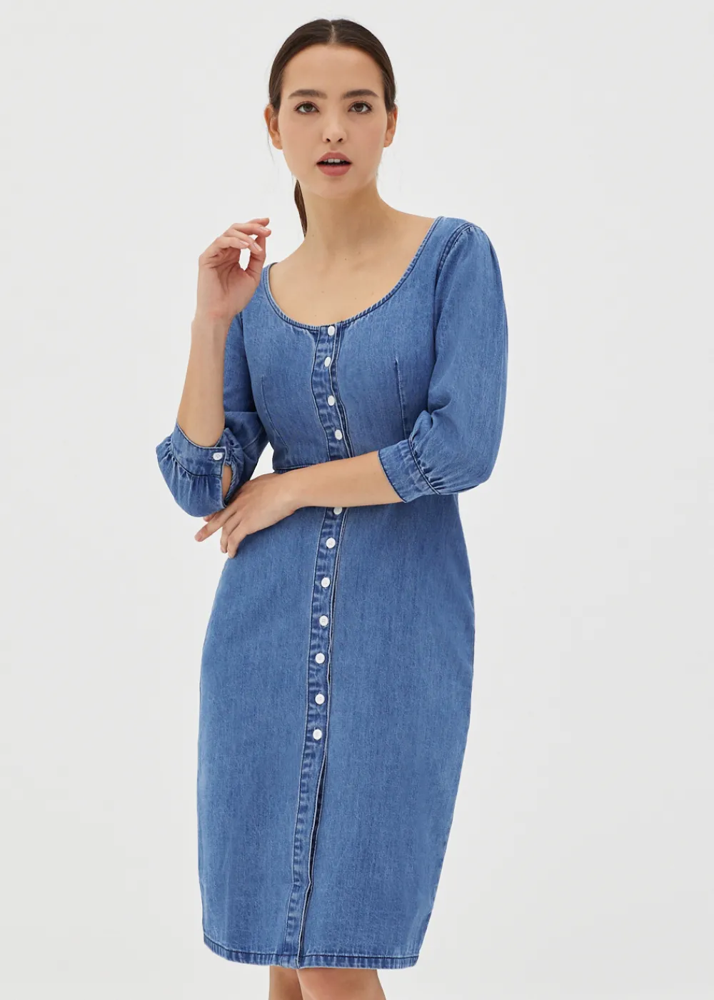 Love, Bonito Casual Dresses*Donna Denim Puff Sleeve Button Dress