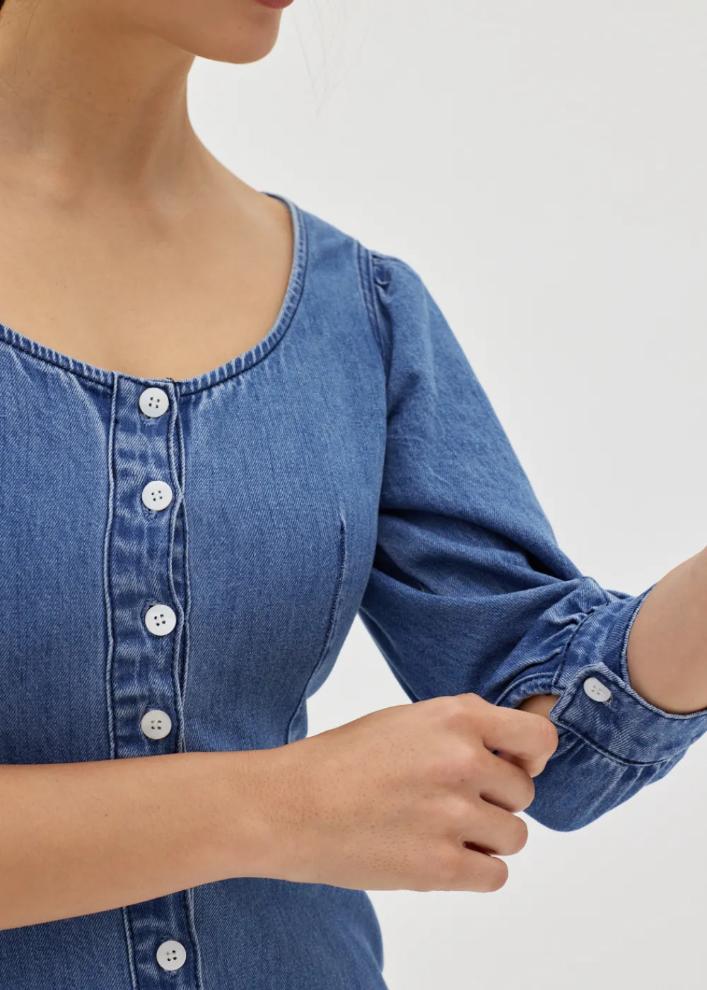 Love, Bonito Casual Dresses*Donna Denim Puff Sleeve Button Dress