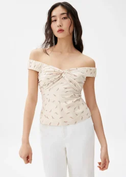 Love, Bonito Vacation|Tops*Elastic Cotton Off Shoulder Top