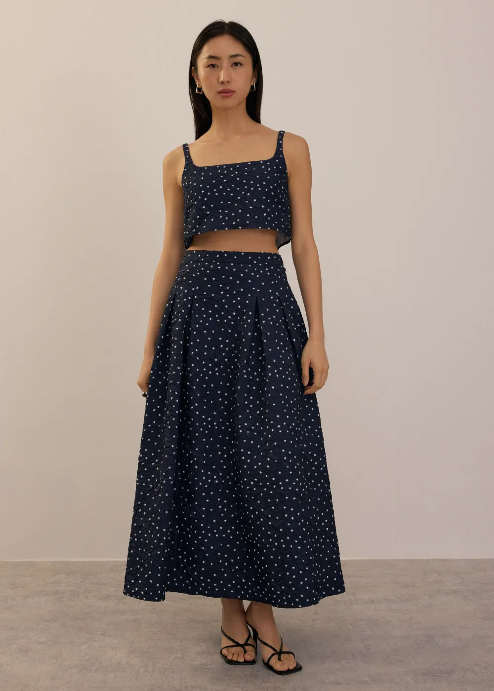 Love, Bonito Party & Occasions|Vacation*Elastic Crinkled Polka Dot Midaxi Skirt