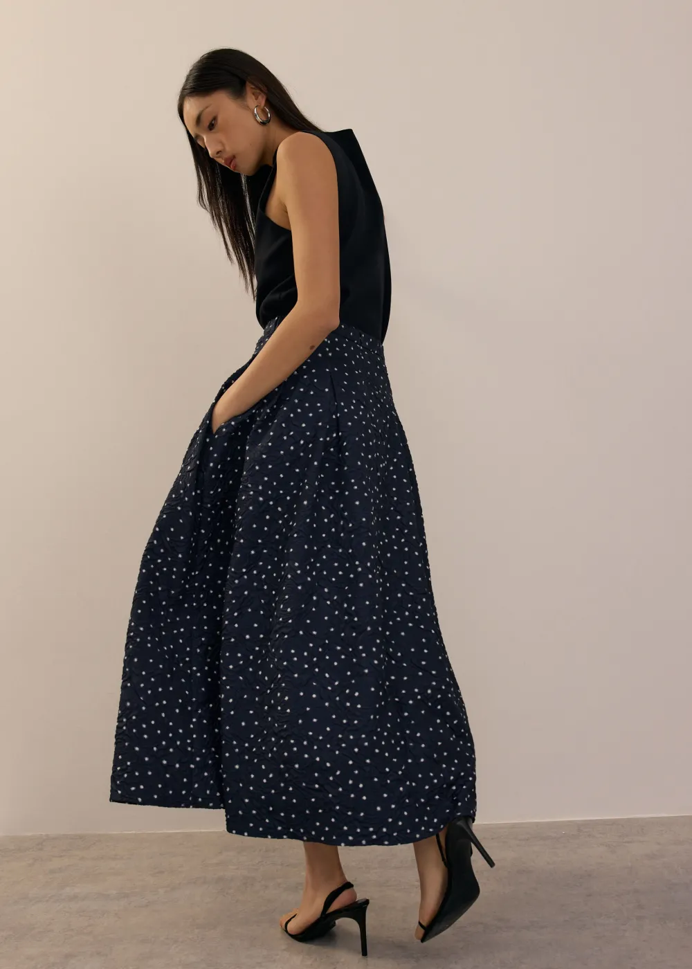 Love, Bonito Party & Occasions|Vacation*Elastic Crinkled Polka Dot Midaxi Skirt