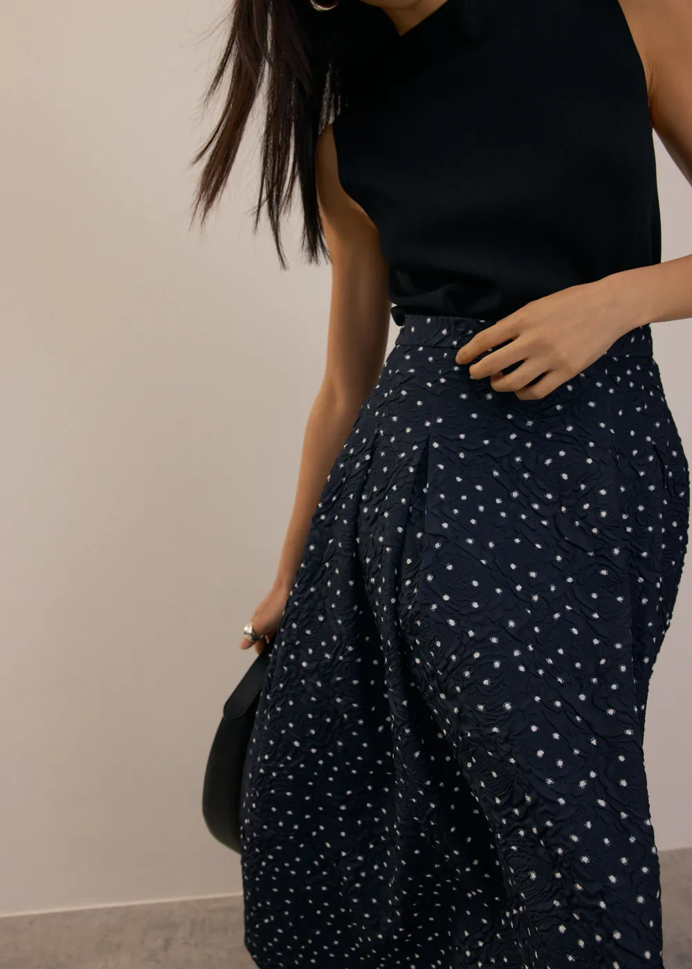 Love, Bonito Party & Occasions|Vacation*Elastic Crinkled Polka Dot Midaxi Skirt