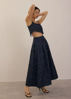 Love, Bonito Party & Occasions|Vacation*Elastic Crinkled Polka Dot Midaxi Skirt