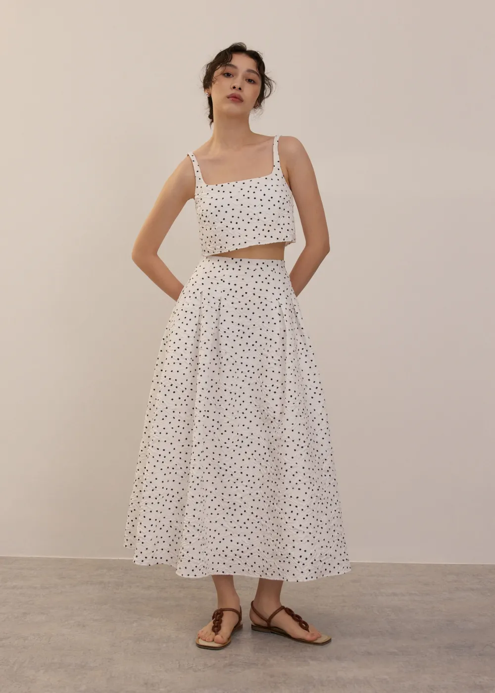 Love, Bonito Party & Occasions|Vacation*Elastic Crinkled Polka Dot Midaxi Skirt