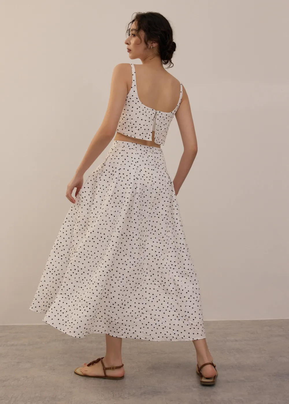 Love, Bonito Party & Occasions|Vacation*Elastic Crinkled Polka Dot Midaxi Skirt