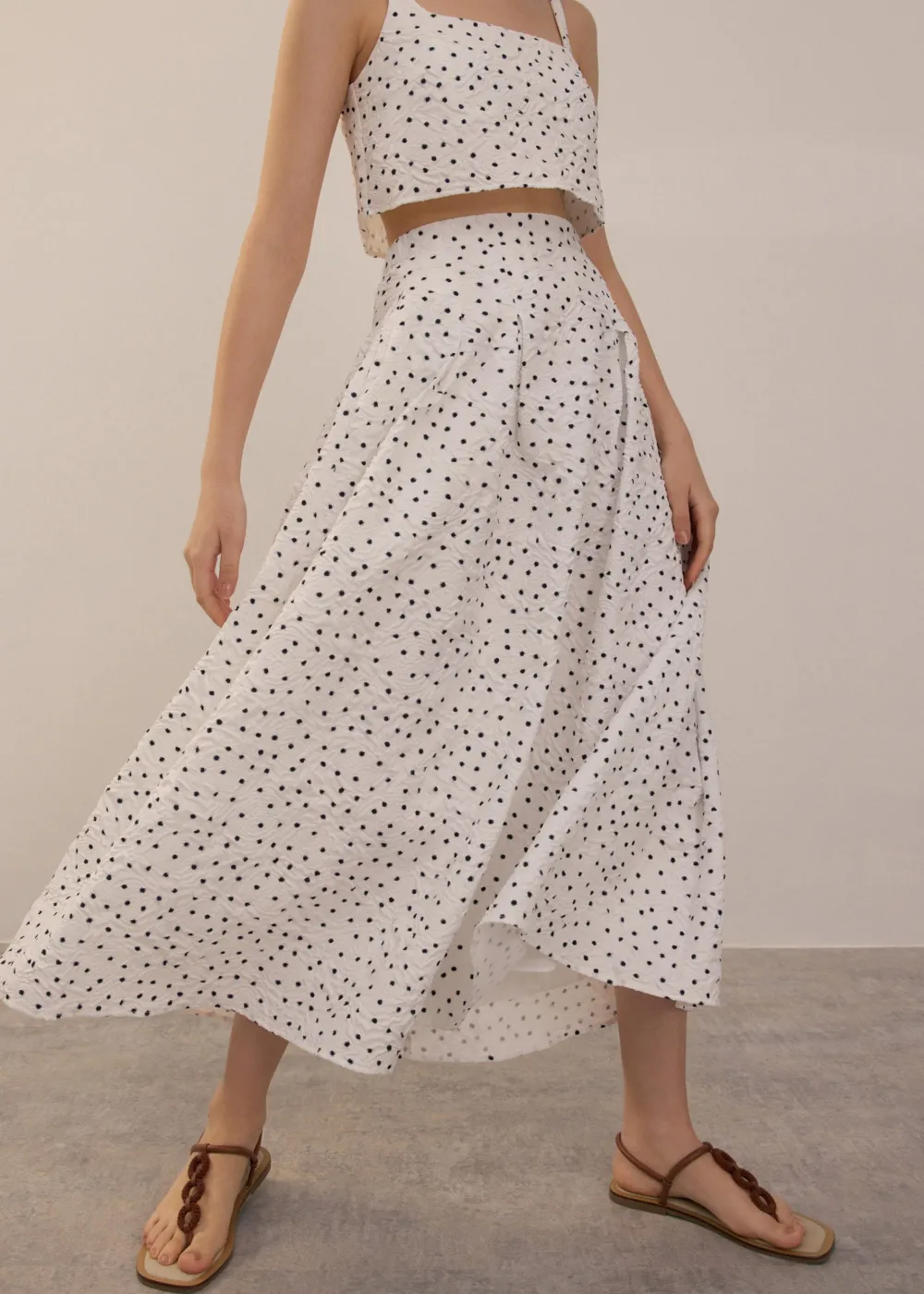 Love, Bonito Party & Occasions|Vacation*Elastic Crinkled Polka Dot Midaxi Skirt