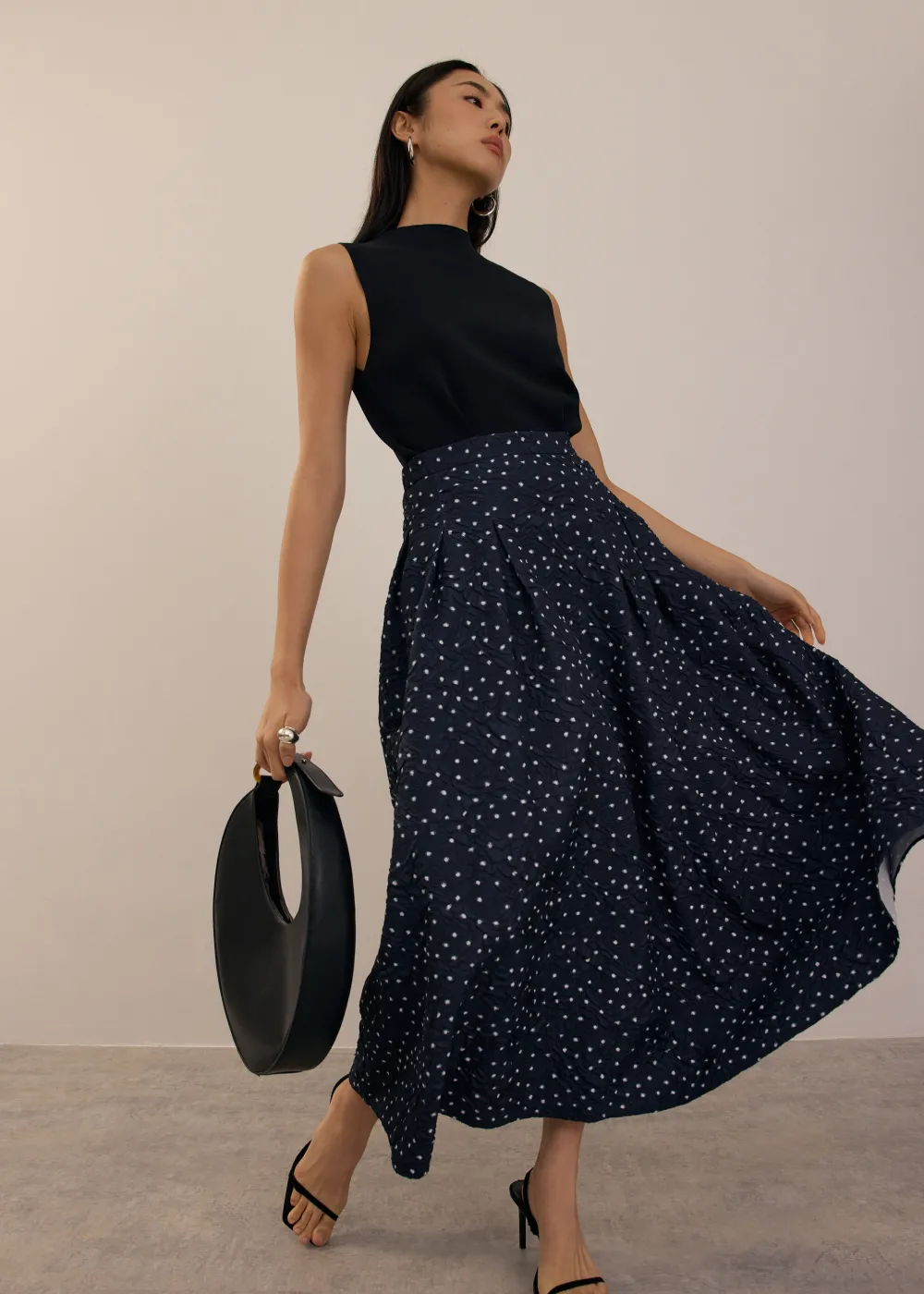Love, Bonito Party & Occasions|Vacation*Elastic Crinkled Polka Dot Midaxi Skirt