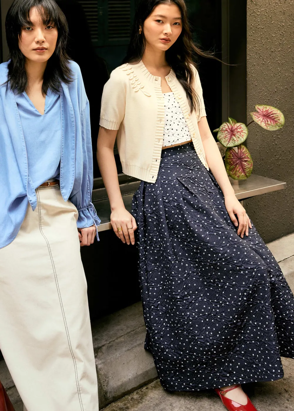 Love, Bonito Party & Occasions|Vacation*Elastic Crinkled Polka Dot Midaxi Skirt
