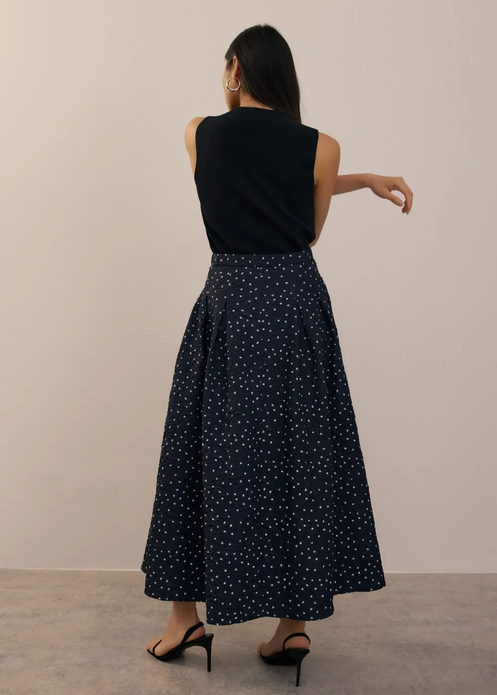 Love, Bonito Party & Occasions|Vacation*Elastic Crinkled Polka Dot Midaxi Skirt