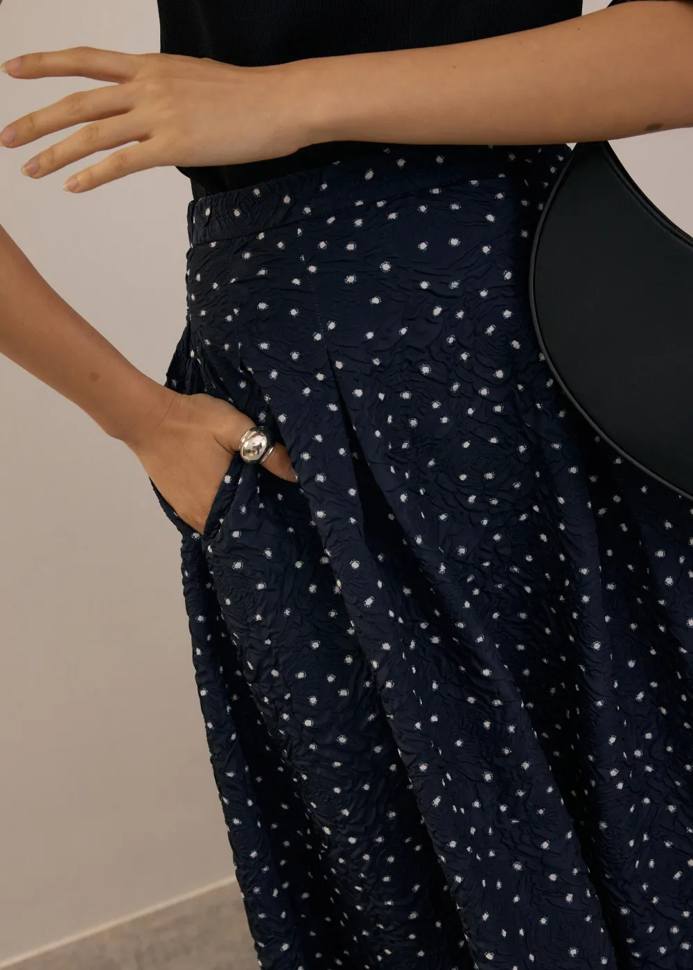 Love, Bonito Party & Occasions|Vacation*Elastic Crinkled Polka Dot Midaxi Skirt