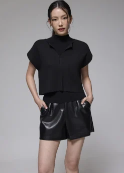 Love, Bonito Weekend|Shorts & Skorts*Elastic Vegan Leather High Waist A-line Shorts