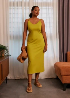 Love, Bonito Weekend|Casual*Fitted V-neck Jersey Midaxi Dress