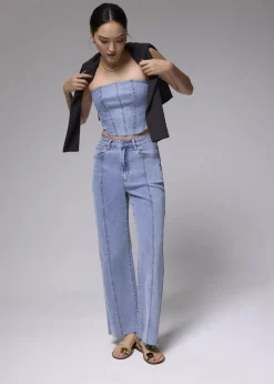 Love, Bonito Weekend & Vacation Pants|Casual Pants*Leggy™ Denim Pintuck Straight Leg Jeans