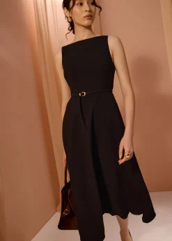 Love, Bonito Work|Dresses*Ling Belted Boat Neck Fit & Flare Midaxi Dress