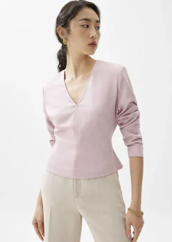 Love, Bonito Work Tops|Work*Moon Shoulder Padded Melange V-neck Top