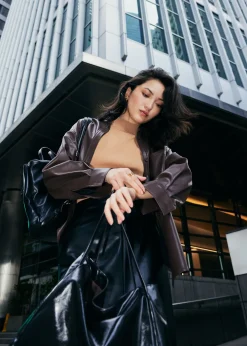 Love, Bonito Blouses & Shirts|Weekend*Oversized Vegan Leather Collared Shirt