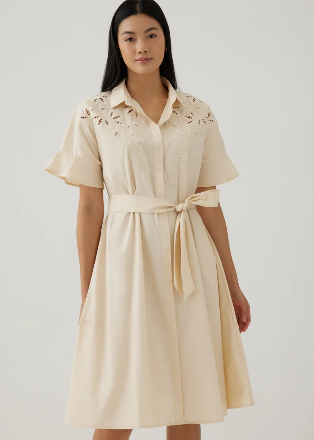 Love, Bonito Work Dresses*Sansa Openwork Embroidered Shirt Dress