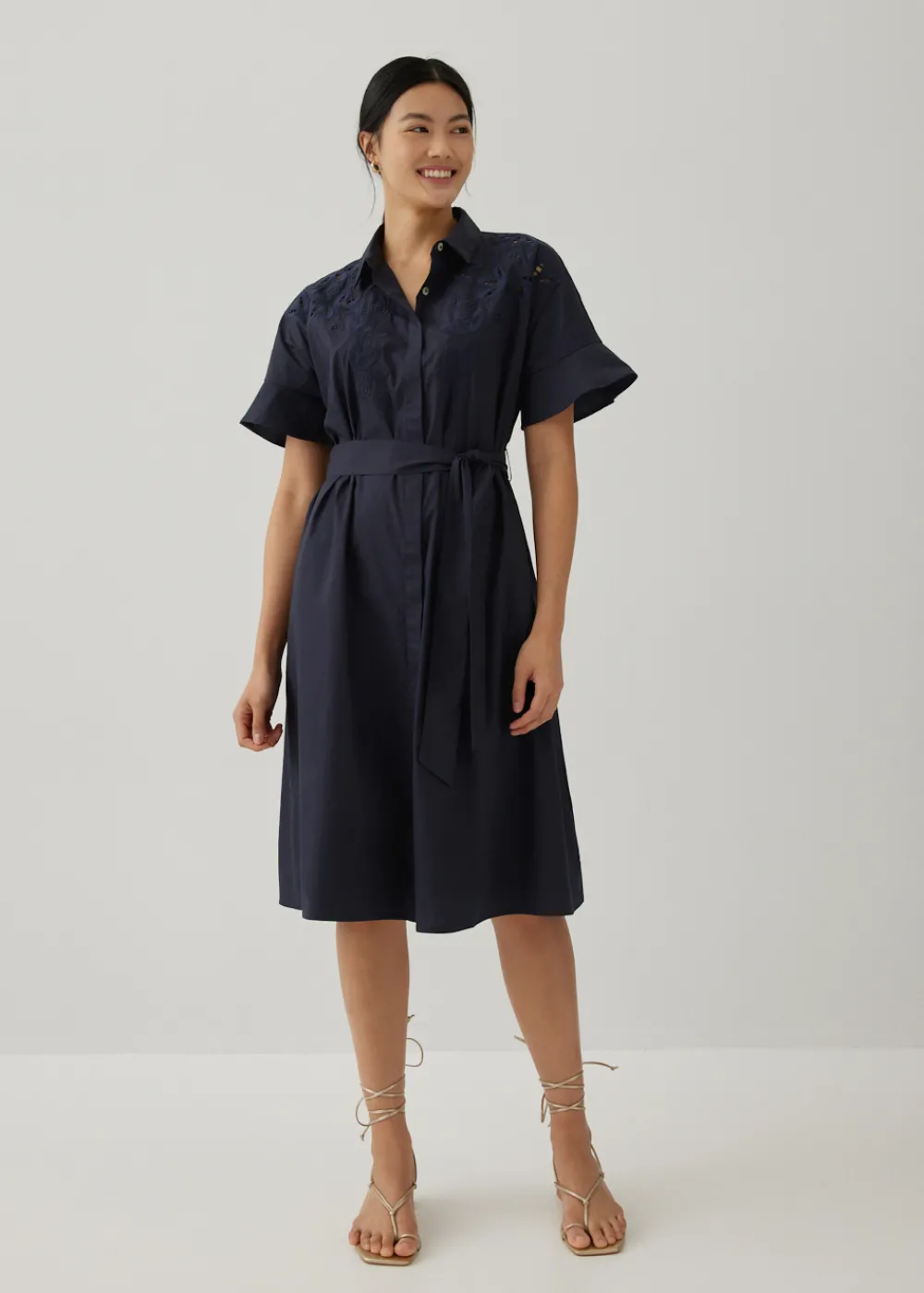 Love, Bonito Work Dresses*Sansa Openwork Embroidered Shirt Dress