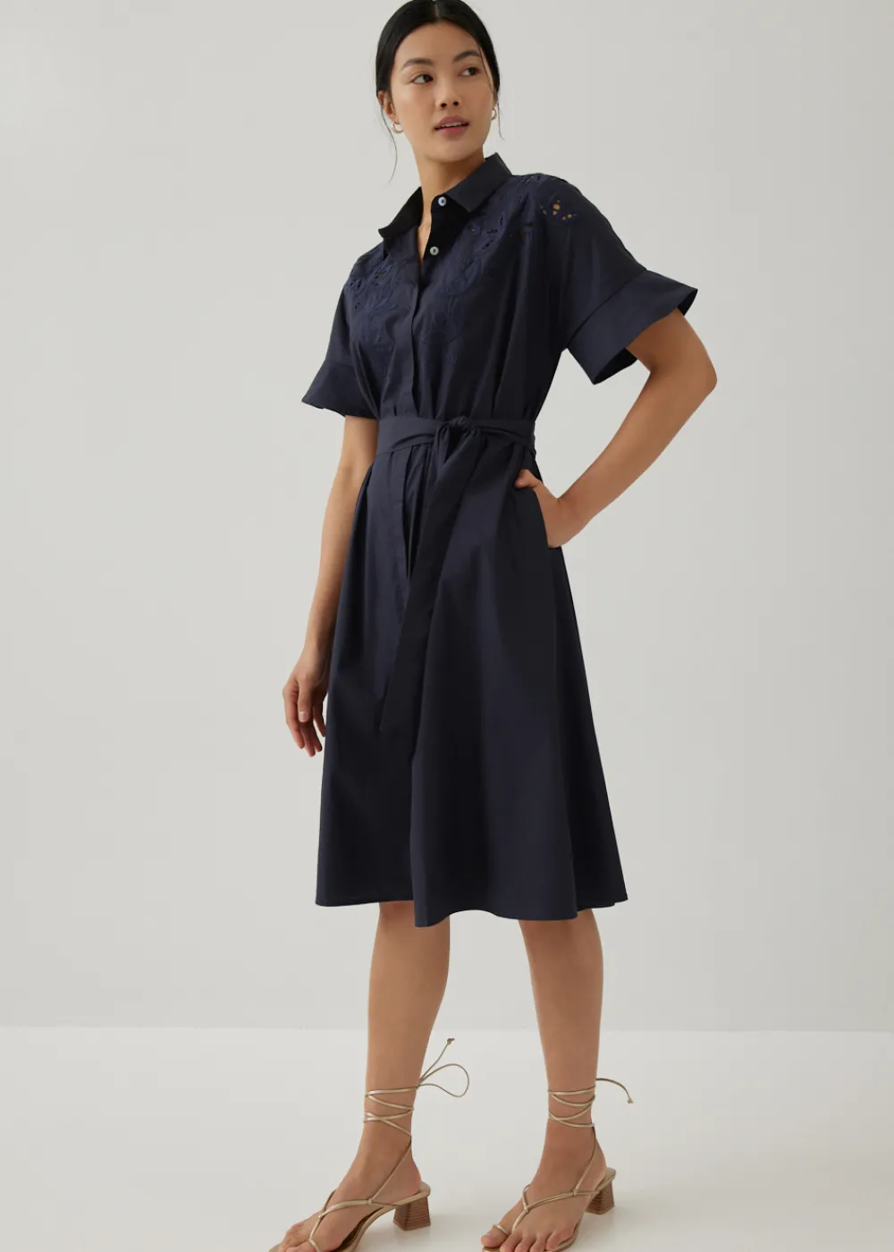 Love, Bonito Work Dresses*Sansa Openwork Embroidered Shirt Dress