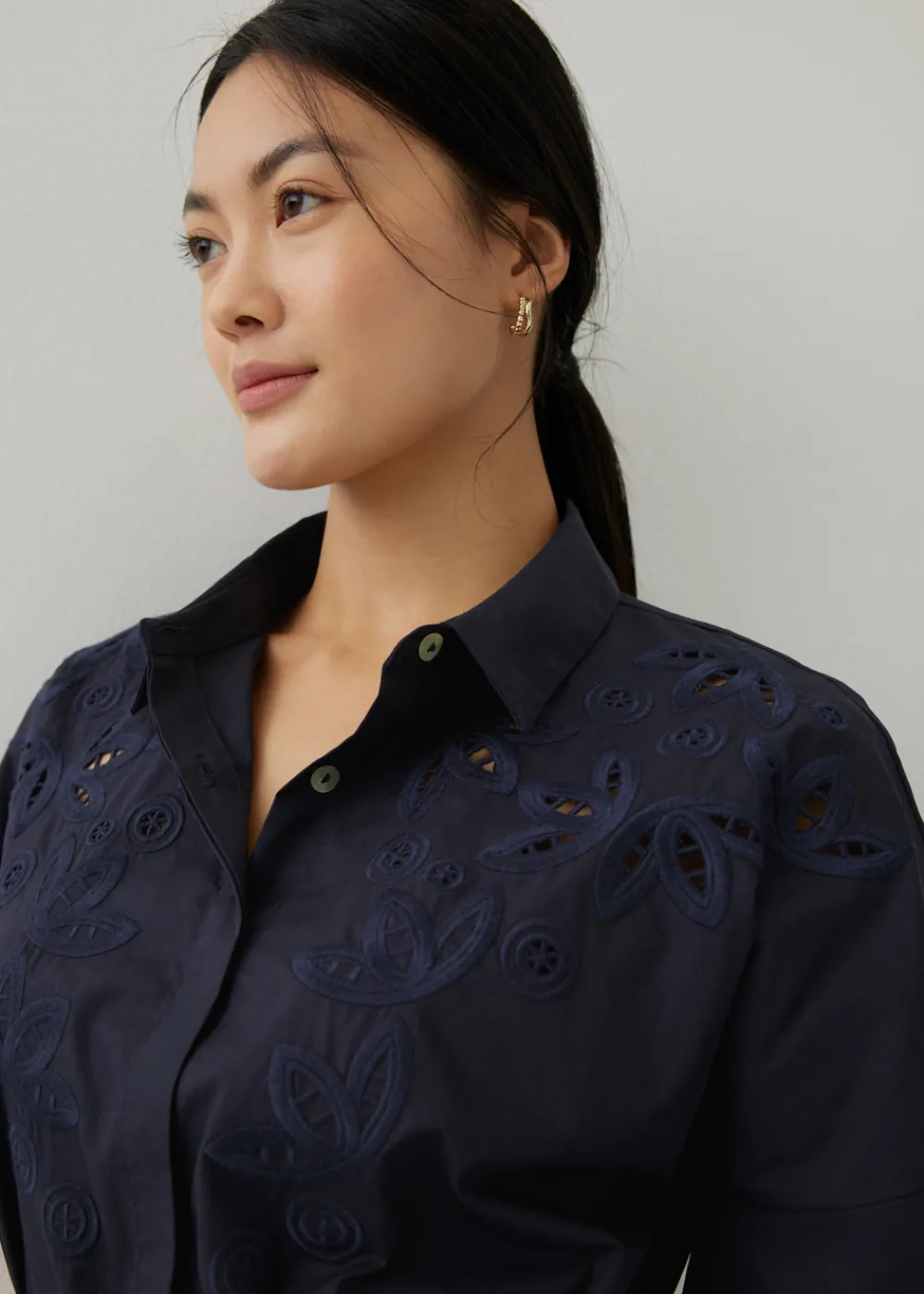 Love, Bonito Work Dresses*Sansa Openwork Embroidered Shirt Dress