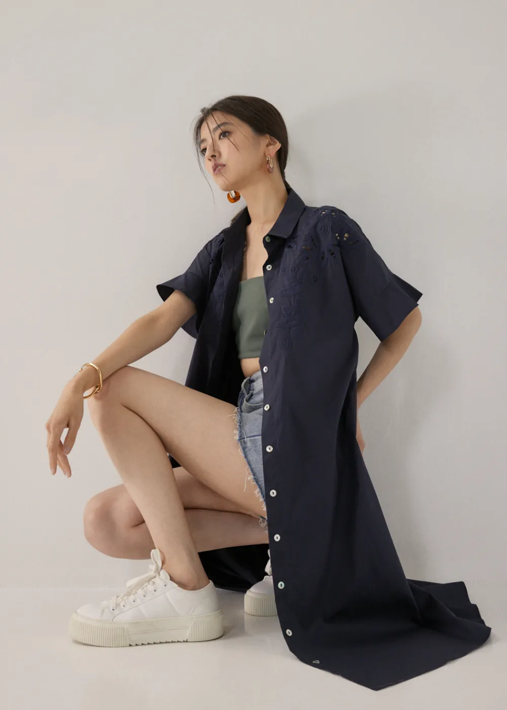Love, Bonito Work Dresses*Sansa Openwork Embroidered Shirt Dress