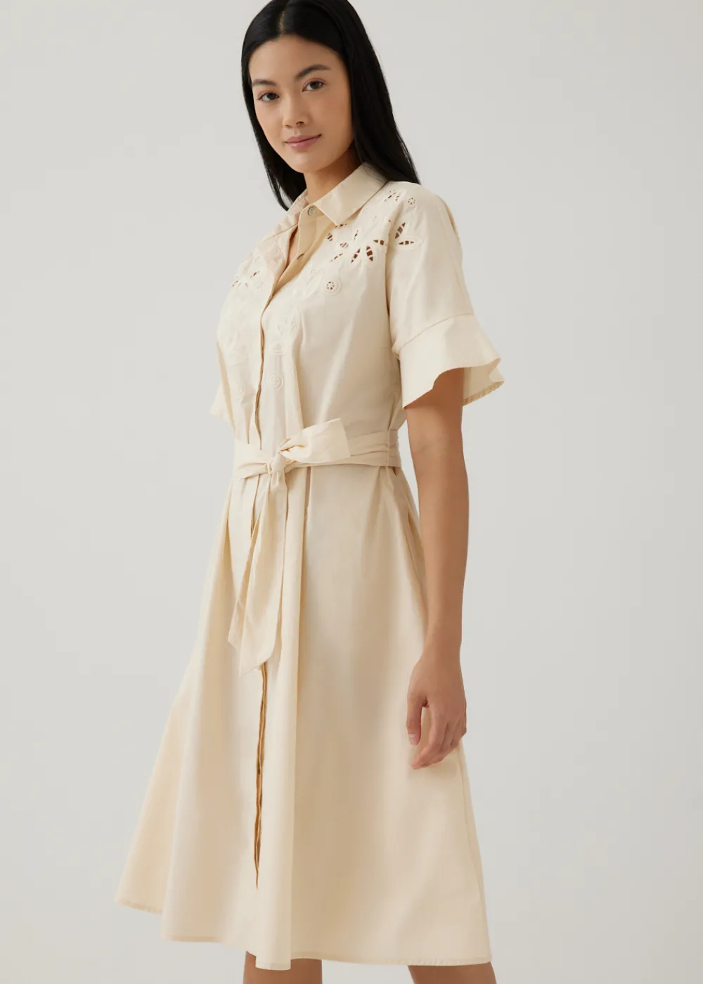 Love, Bonito Work Dresses*Sansa Openwork Embroidered Shirt Dress