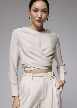 Love, Bonito Party Tops|Blouses & Shirts*Satin Crop Drape Blouse