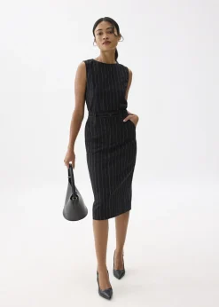 Love, Bonito Weekend|Work*Striped Linen High Waist Column Midi Skirt