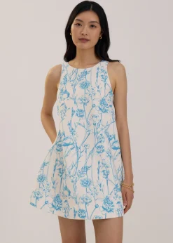 Love, Bonito Petite-Friendly|Weekend*Trapeze Tie Back Mini Dress in Tidal Blooms