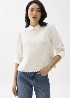 Love, Bonito Straight|Work Tops*Tweed Cotton Collared Shirt