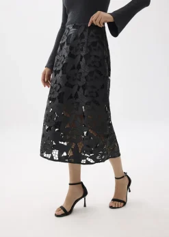 Love, Bonito Party & Occasions|Skirts*Vegan Leather Lace A-line Midaxi Skirt